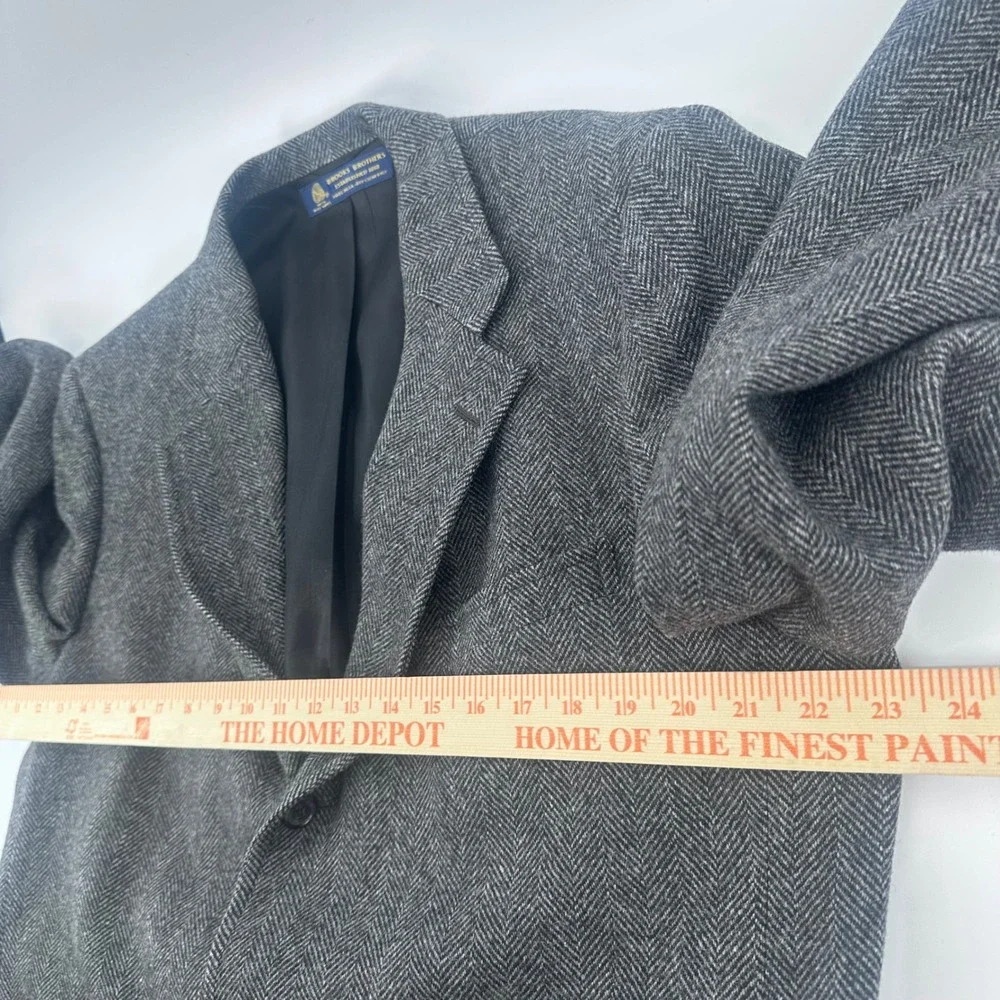 Brooks Brothers Blazer Mens 44L Grey Wool Herringbone 3-Button Sport Coat USA
